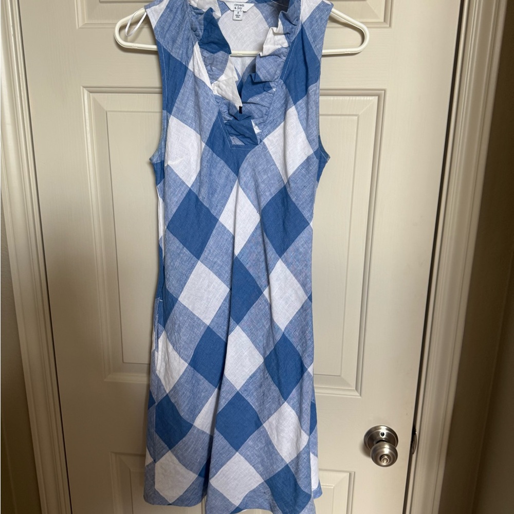 Blue and White Checkered Sleeveless Dress